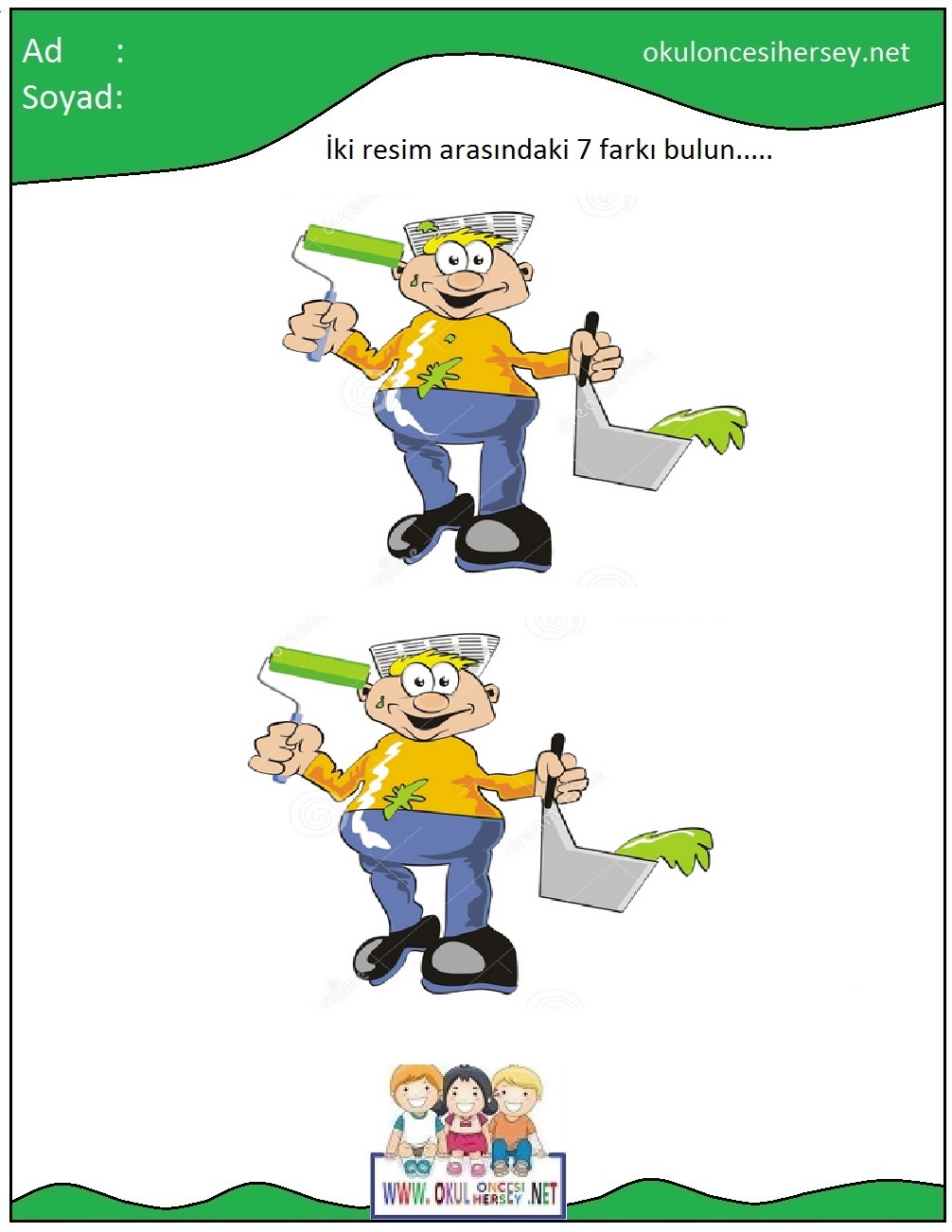 okul öncesi İki Resim Arasındaki Farkı Bul